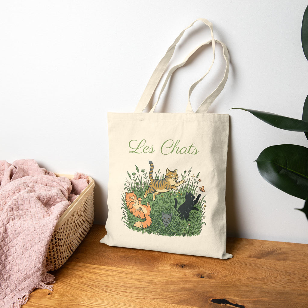 Les Chats Canvas Tote — Floral Cat Illustration Cotton Tote Bag