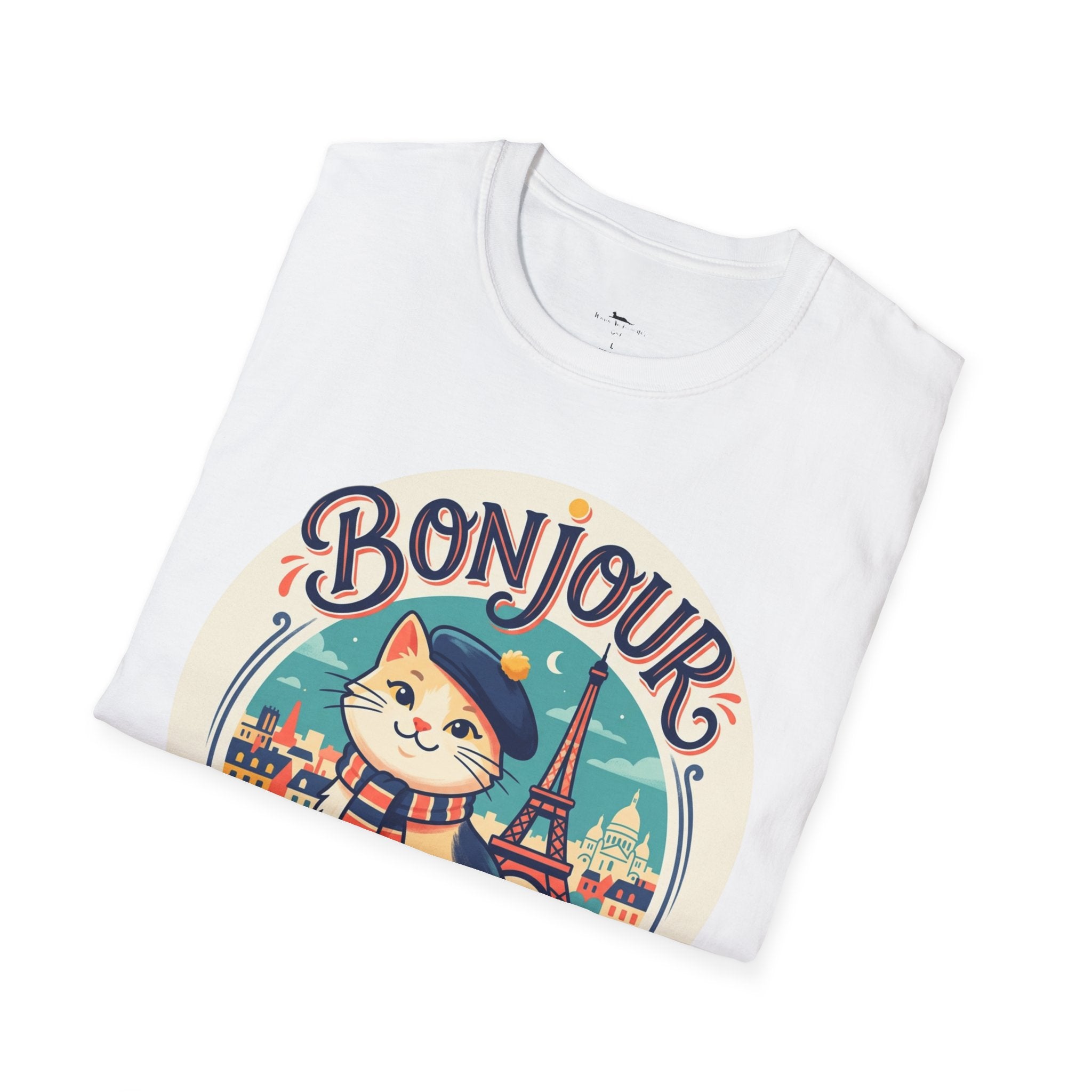Bonjour Au Revoir Cat Paris T-Shirt White | Cute French Kitty T-Shirt
