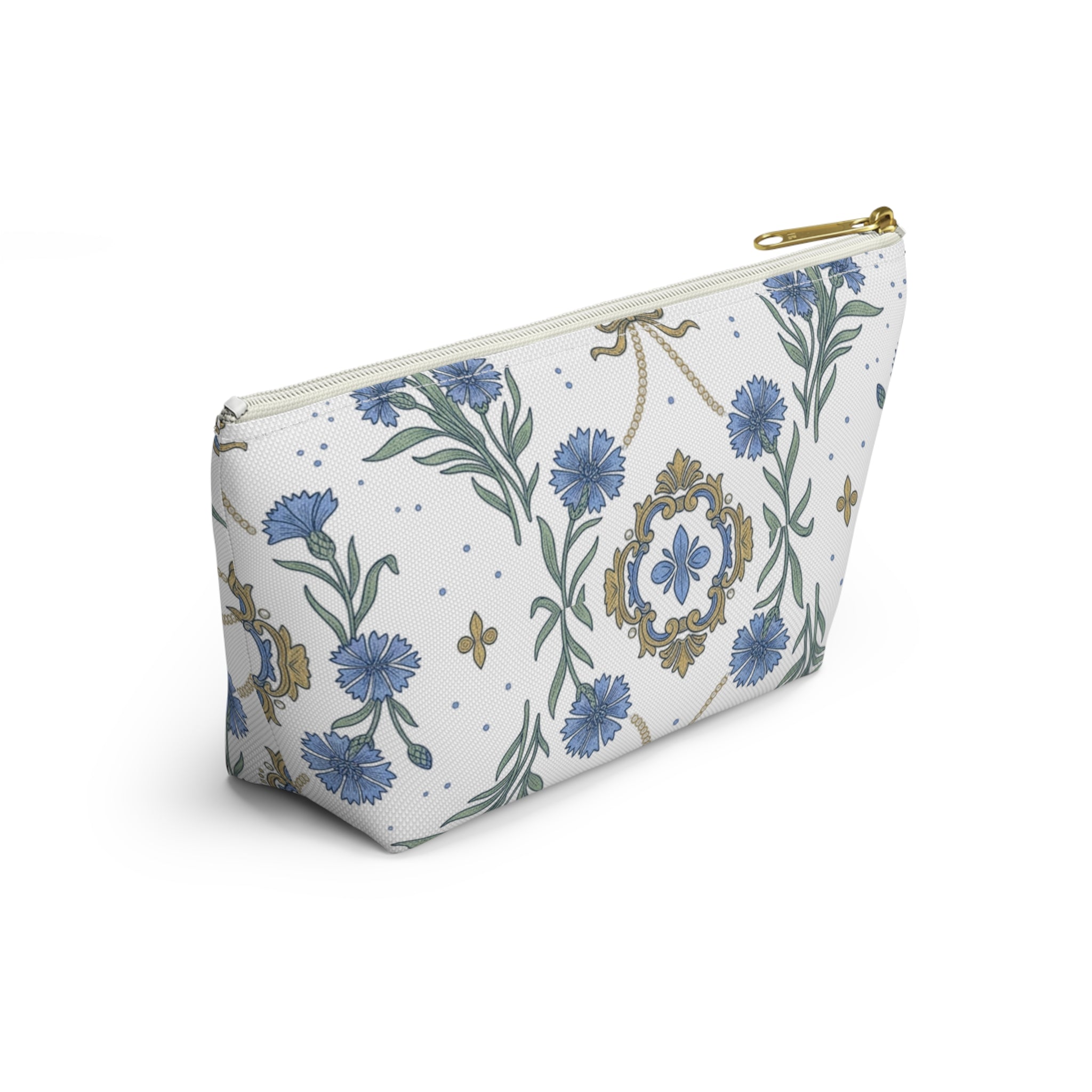 Accessory Pouch w T-bottom | Cornflowers and Pearls Pattern Cosmetic Bag