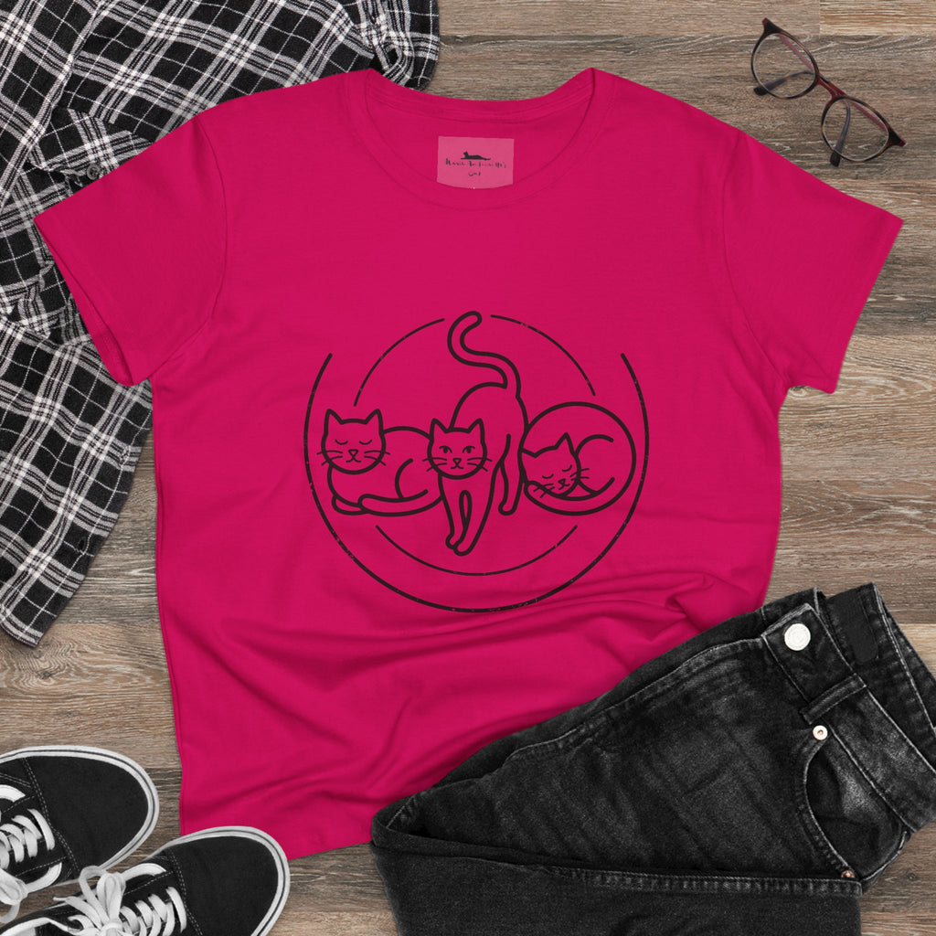 Cat Trio Line Art T-Shirt — Minimalist Cute Cats Graphic Tee for Cat Lovers