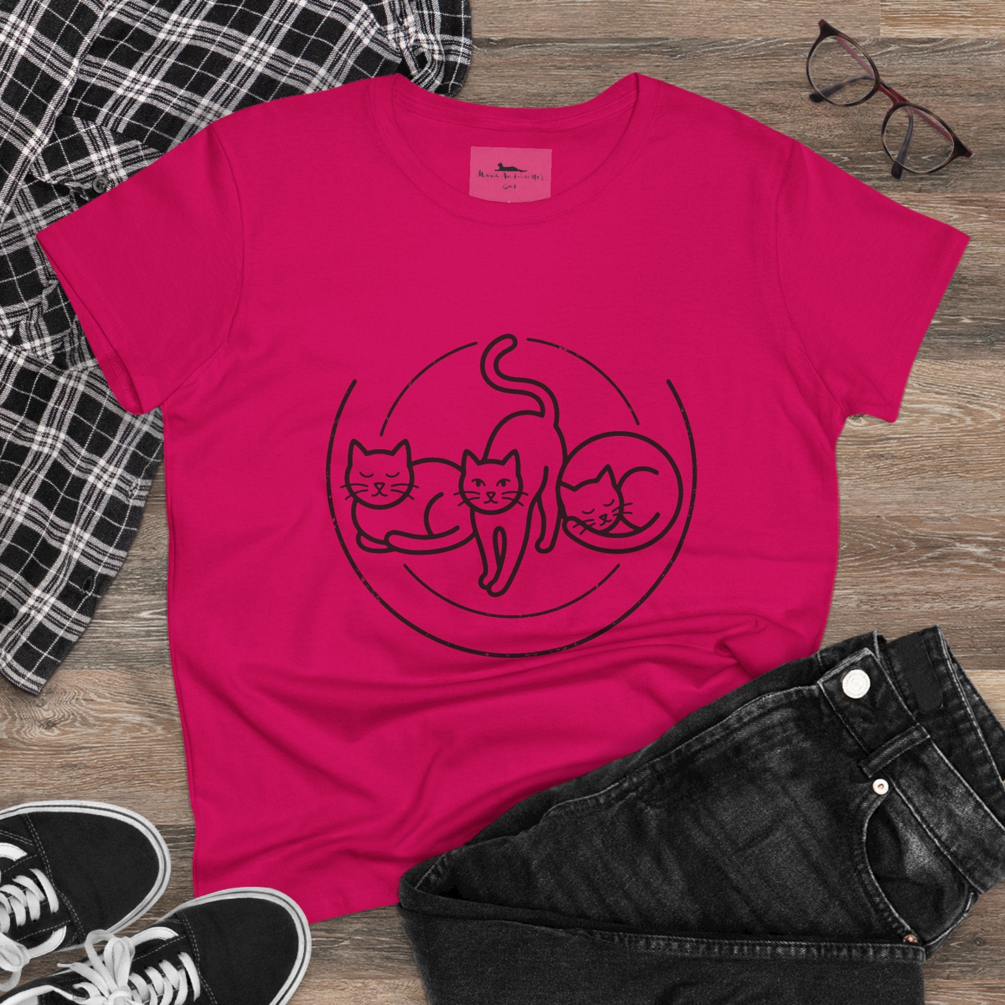 Cat Trio Line Art T-Shirt — Minimalist Cute Cats Graphic Tee for Cat Lovers