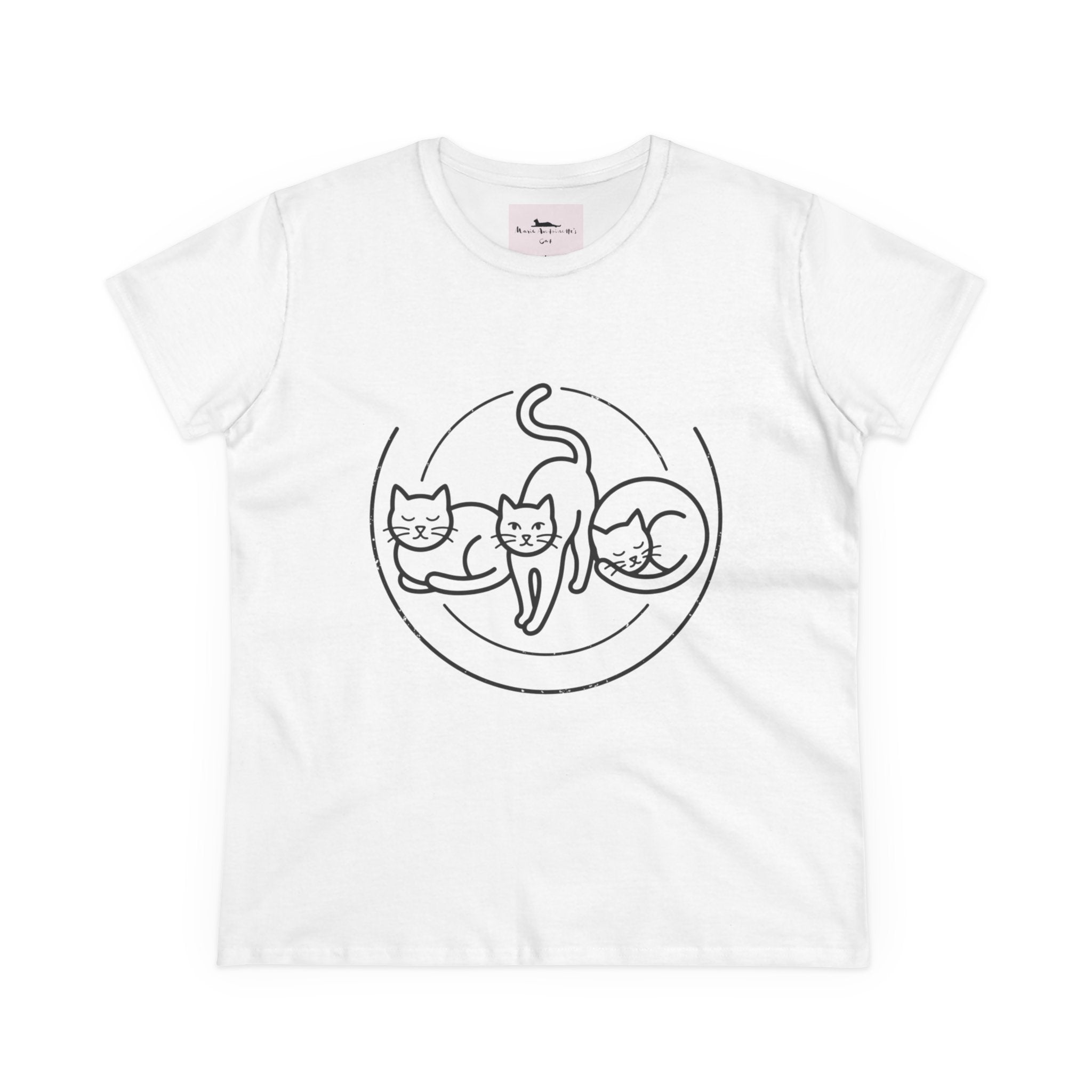 Cat Trio Line Art T-Shirt — Minimalist Cute Cats Graphic Tee for Cat Lovers-White