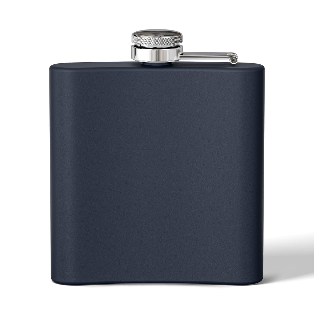 Back view of navy flask with a cat tea party scene at Versailles