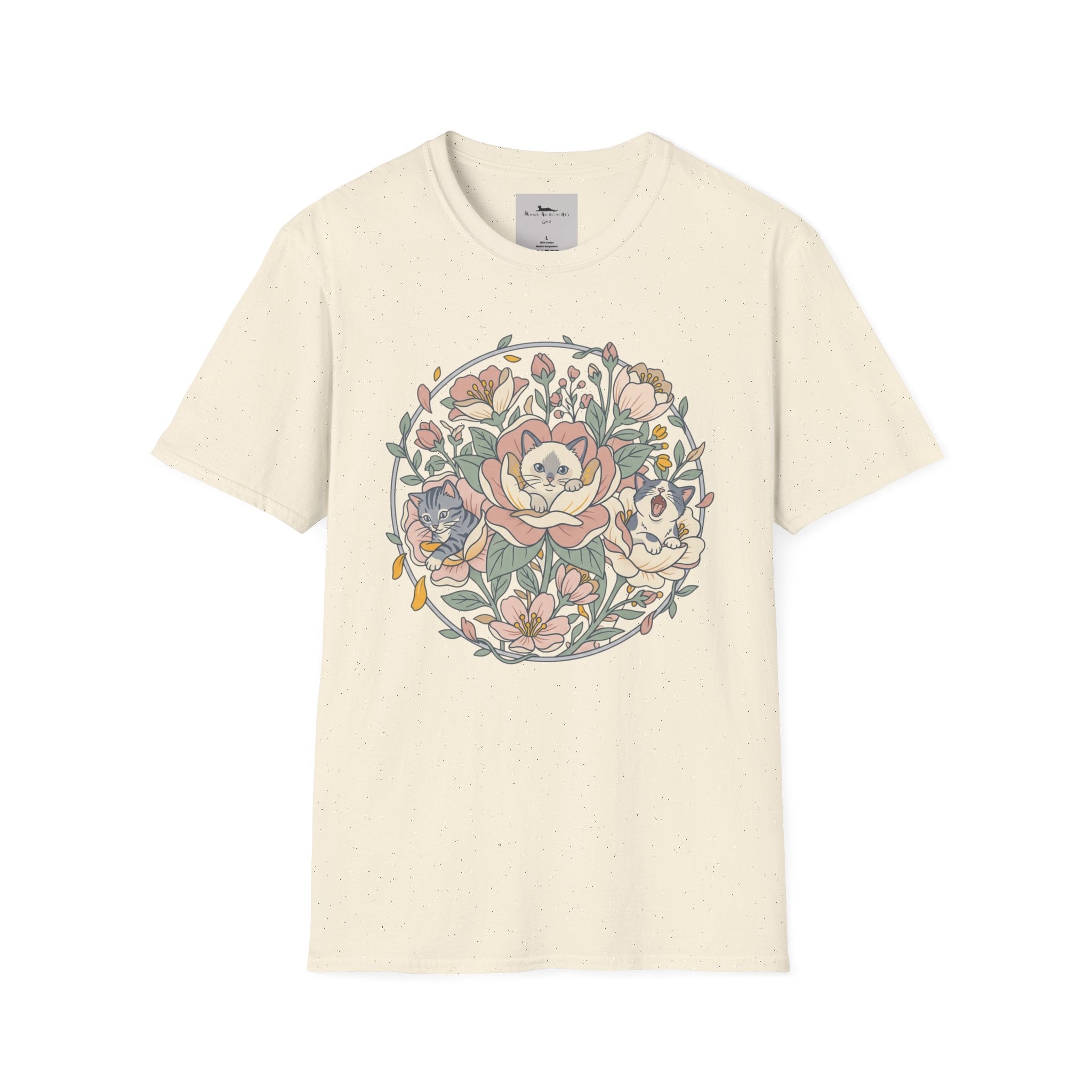 Floral Kitten Bouquet T-shirt — Blooming Kittens Women’s Cotton Tee Natural