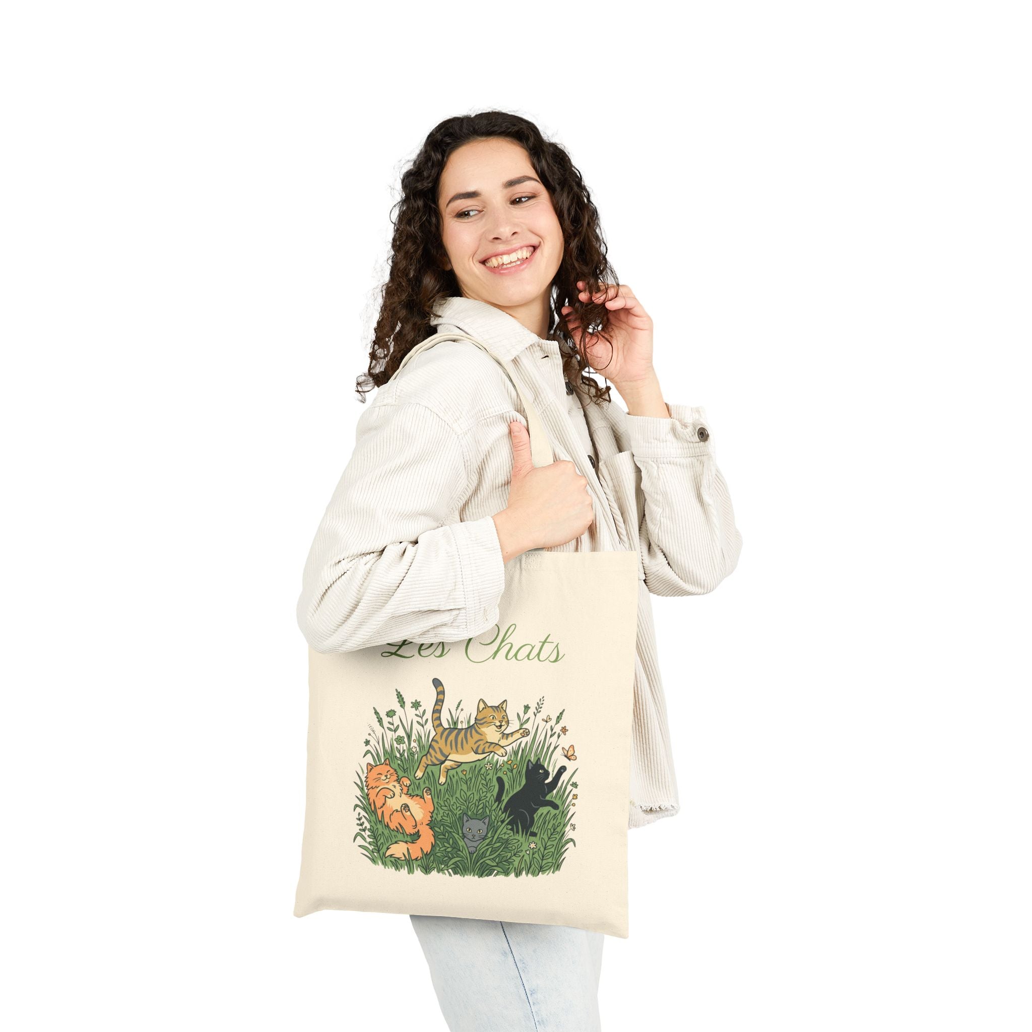 Les Chats Canvas Tote — Floral Cat Illustration Cotton Tote Bag