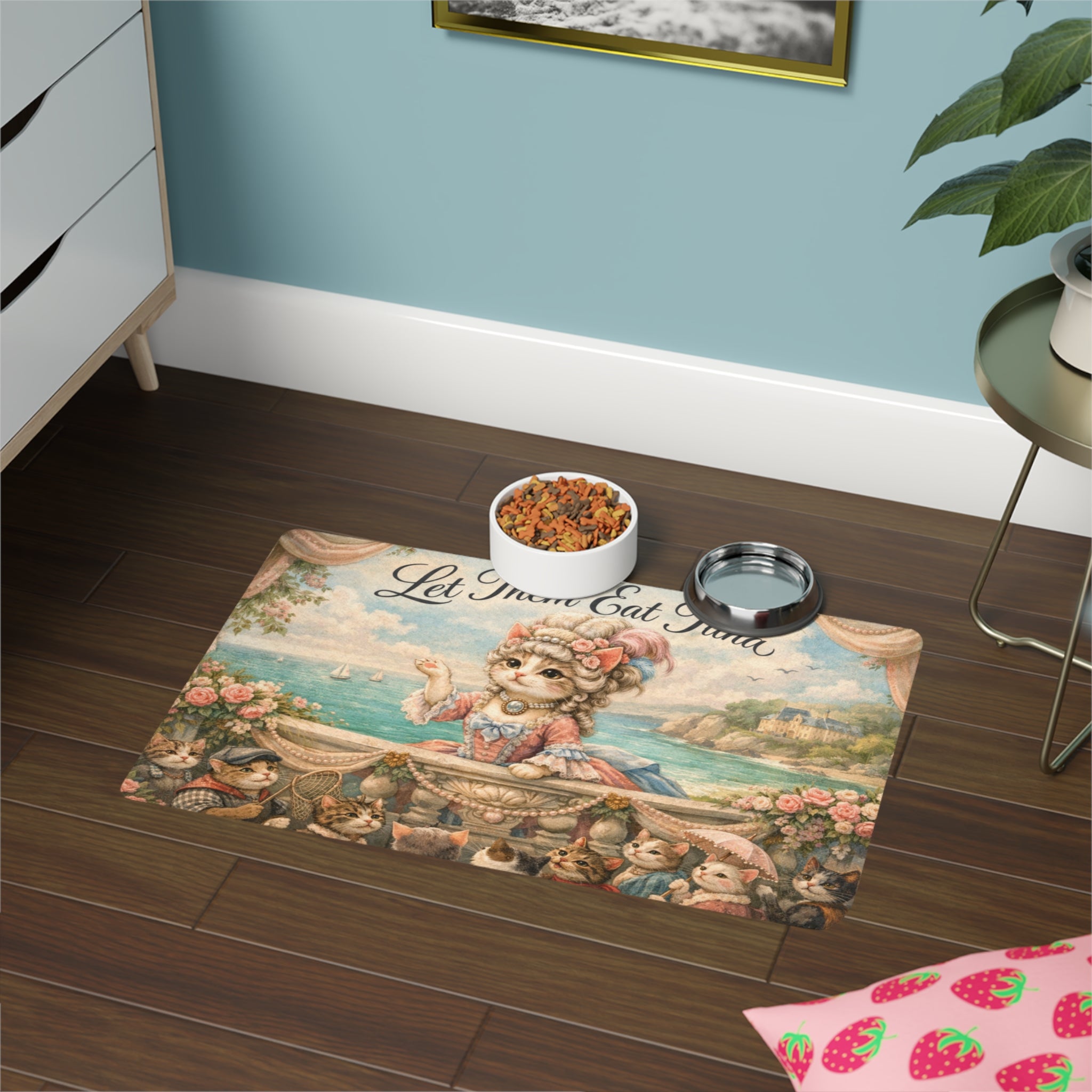 Cat Food Mat - "Let Them Eat Tuna" Marie Catoinette Feeding Mat (12x18)