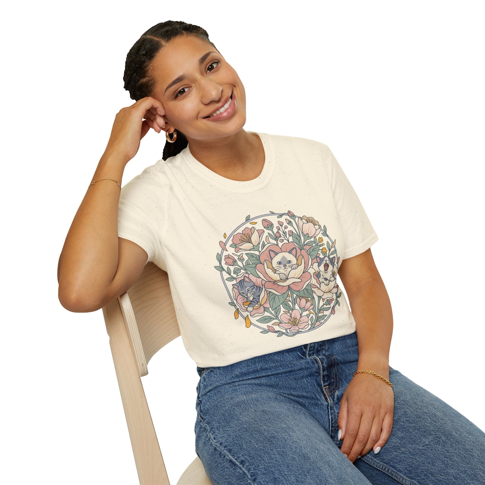 Floral Kitten Bouquet T-shirt — Blooming Kittens Women’s Cotton Tee