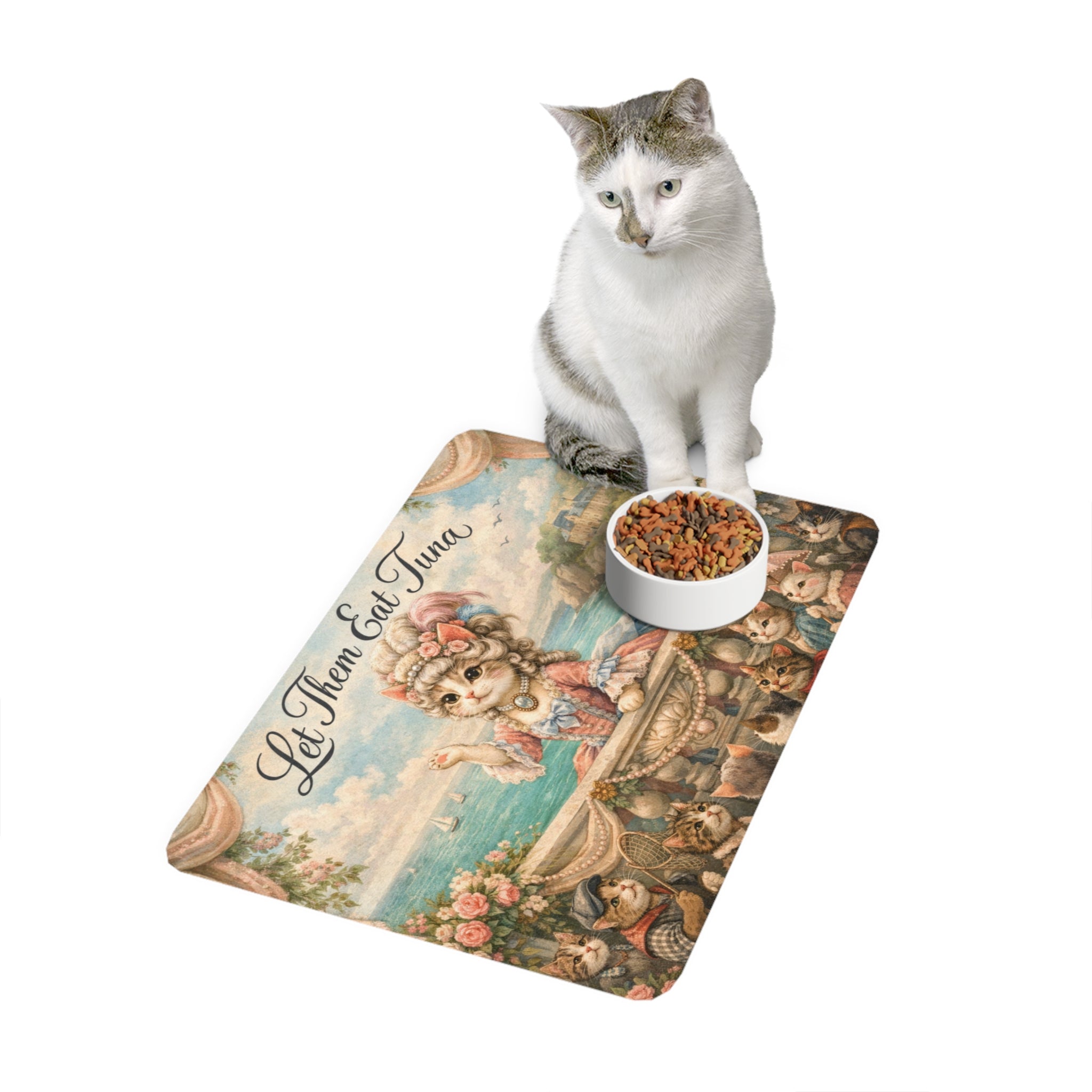 Cat Food Mat - "Let Them Eat Tuna" Marie Catoinette Feeding Mat (12x18)