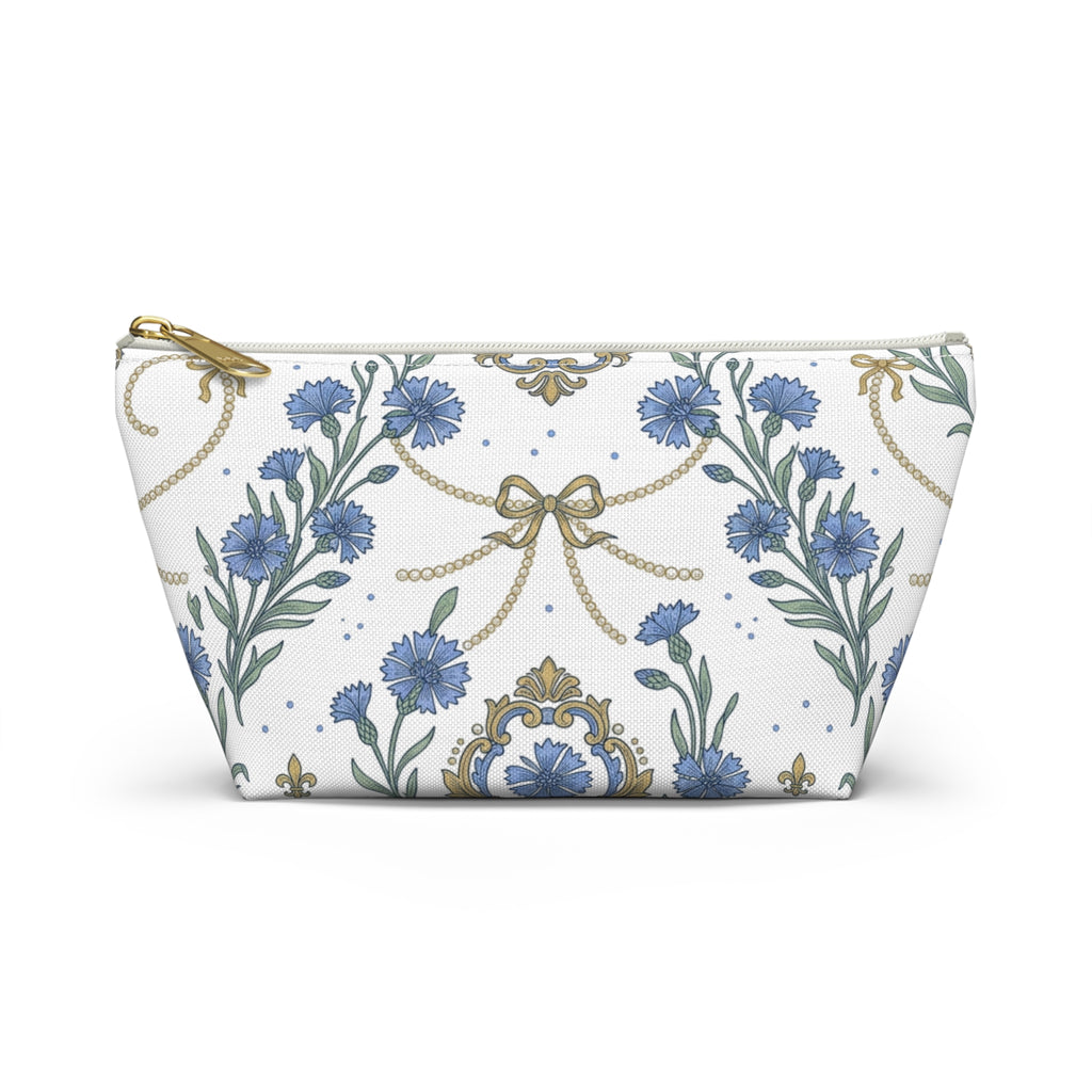 Accessory Pouch w T-bottom | Cornflowers and Pearls Pattern Cosmetic Bag
