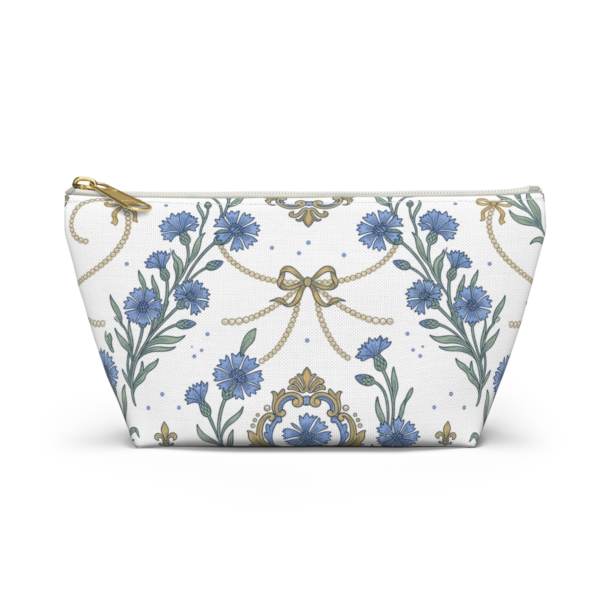 Accessory Pouch w T-bottom | Cornflowers and Pearls Pattern Cosmetic Bag