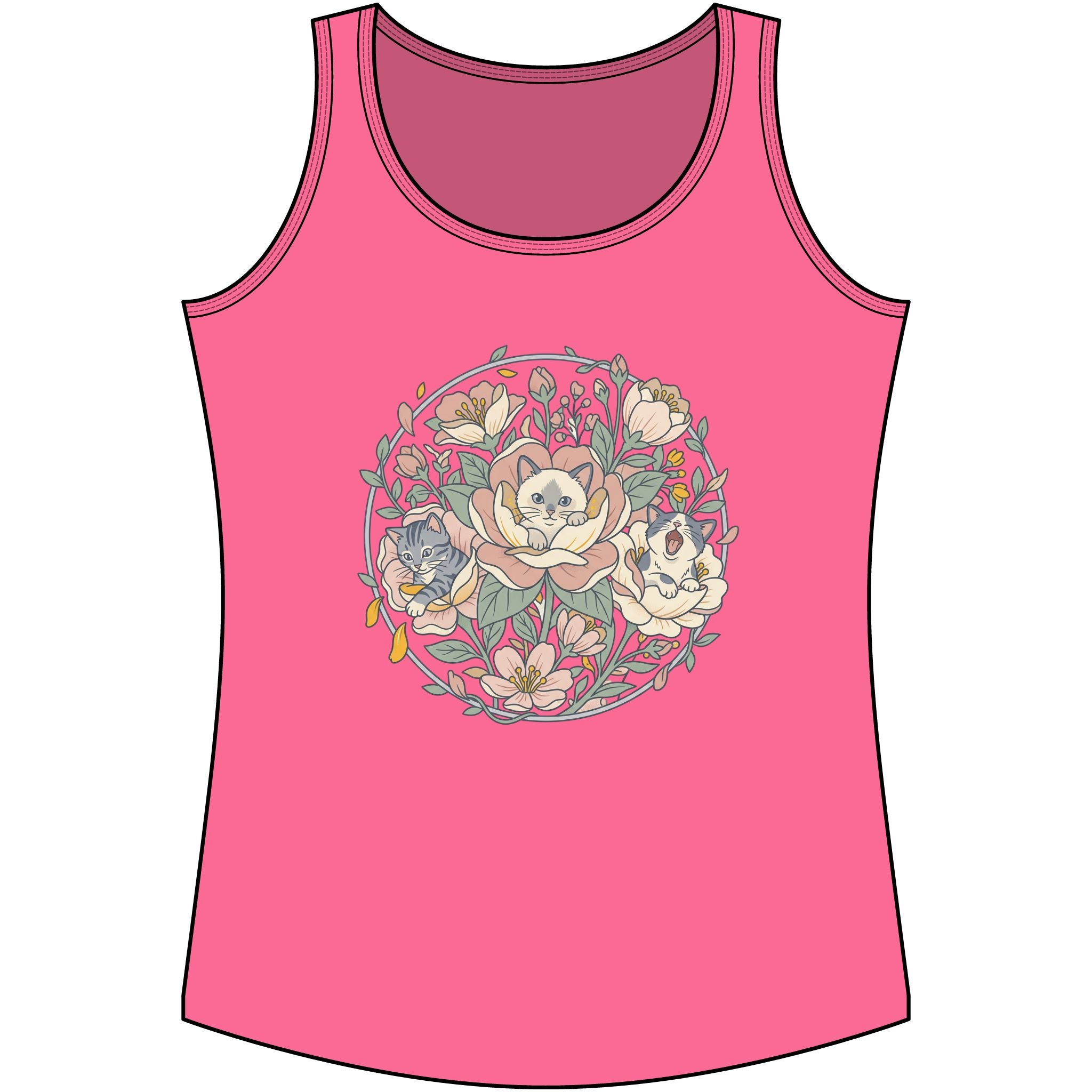 Floral Kitten Bouquet Tank Top — Blooming Kittens Women’s Cotton Tank