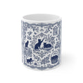 Blue Toile Cats Mug | Vintage Floral Cat Pattern, Porcelain Style