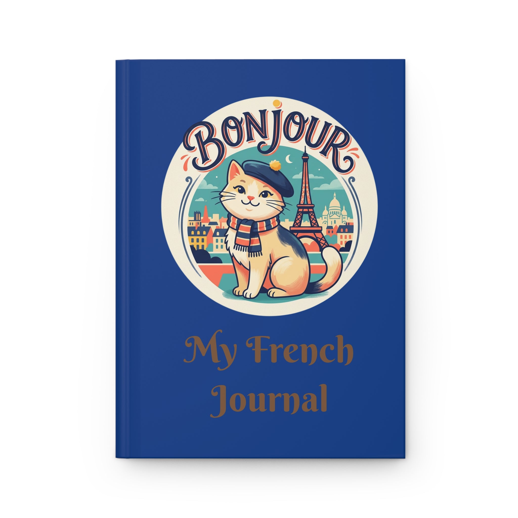 Bonjour Au Revoir Cat Journal | My French Journal Hardcover-Dark Blue