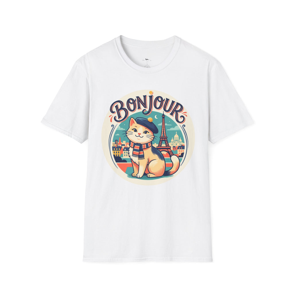 Bonjour Au Revoir Cat Paris T-Shirt White | Cute French Kitty T-Shirt
