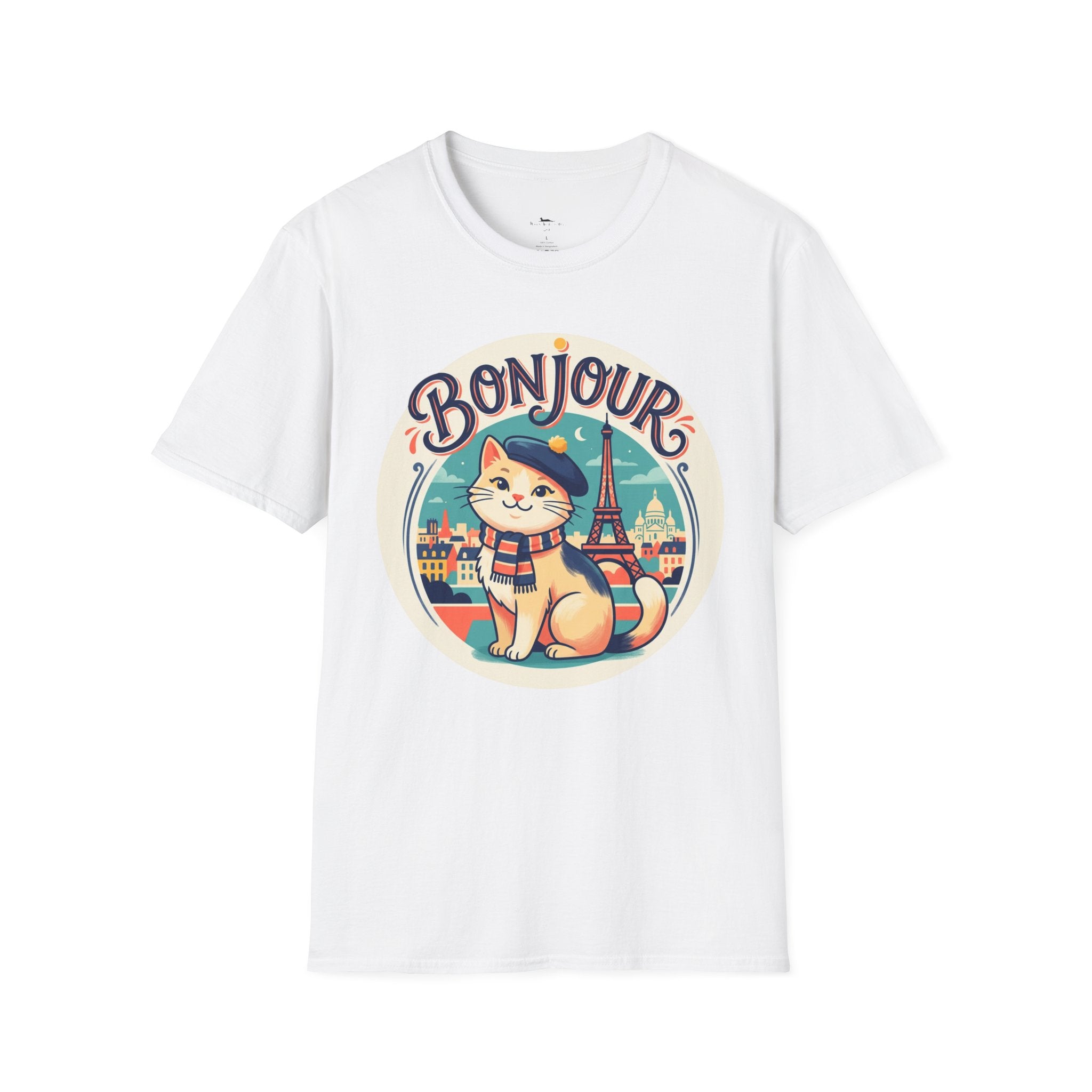 Bonjour Au Revoir Cat Paris T-Shirt White | Cute French Kitty T-Shirt