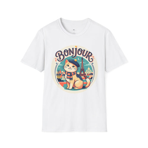 Bonjour Au Revoir Cat Paris T-Shirt White | Cute French Kitty T-Shirt