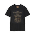 Cat Lover T‑Shirt — "Low Maintenance. High Standards. Likes Cats." Design