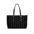 Cat Silhouette Pattern PU Leather Shoulder Bag | Black Tote, Repeating Cat Design
