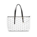 Cat Silhouette Pattern PU Leather Shoulder Bag | White Tote, Repeating Cat Design