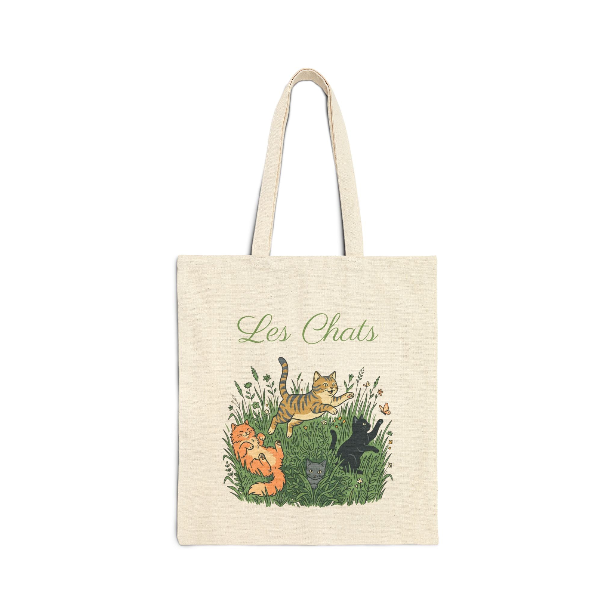 Les Chats Canvas Tote — Floral Cat Illustration Cotton Tote Bag