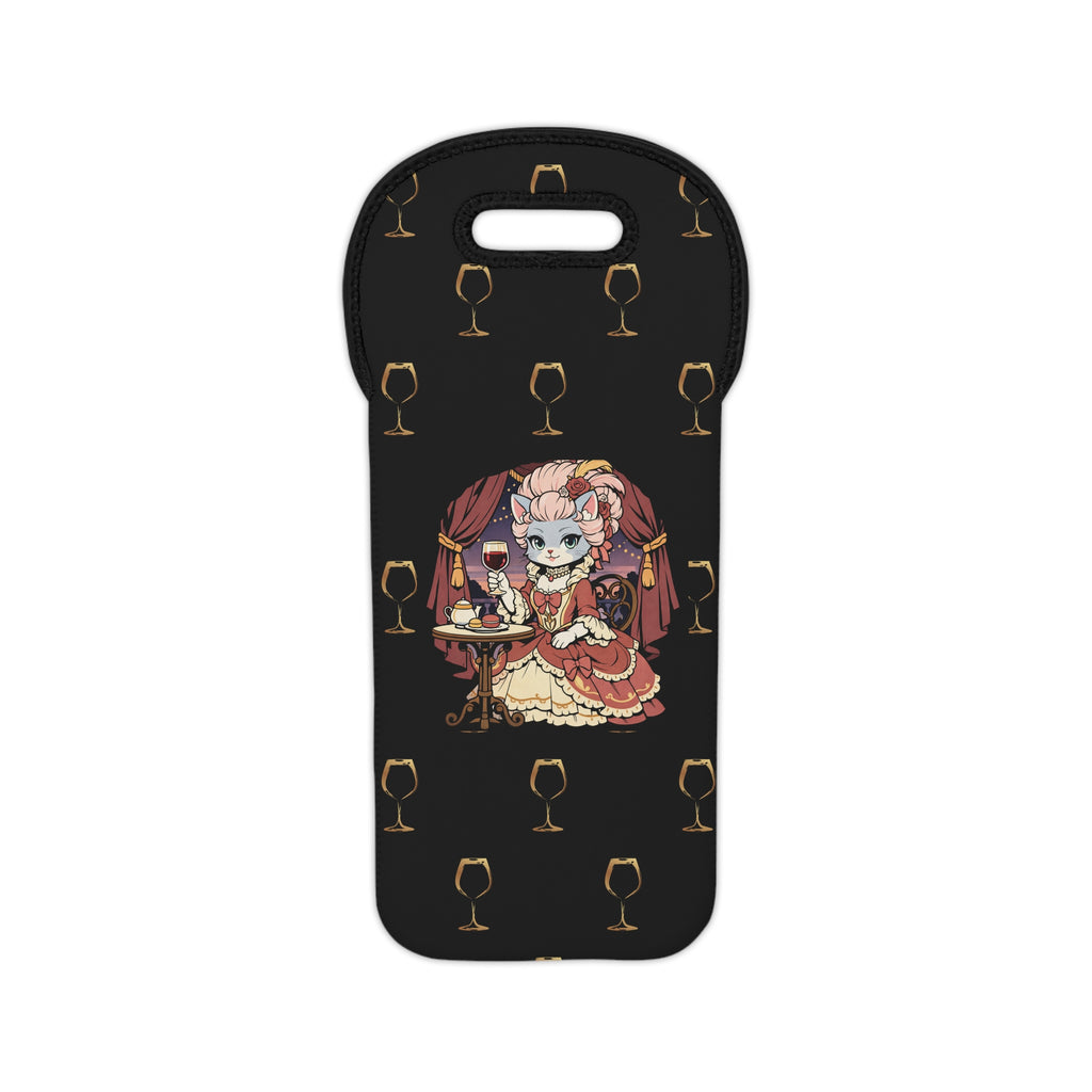 Marie Catoinette Wine Tote | Cat in Rococo Dress, Wine Glass Pattern