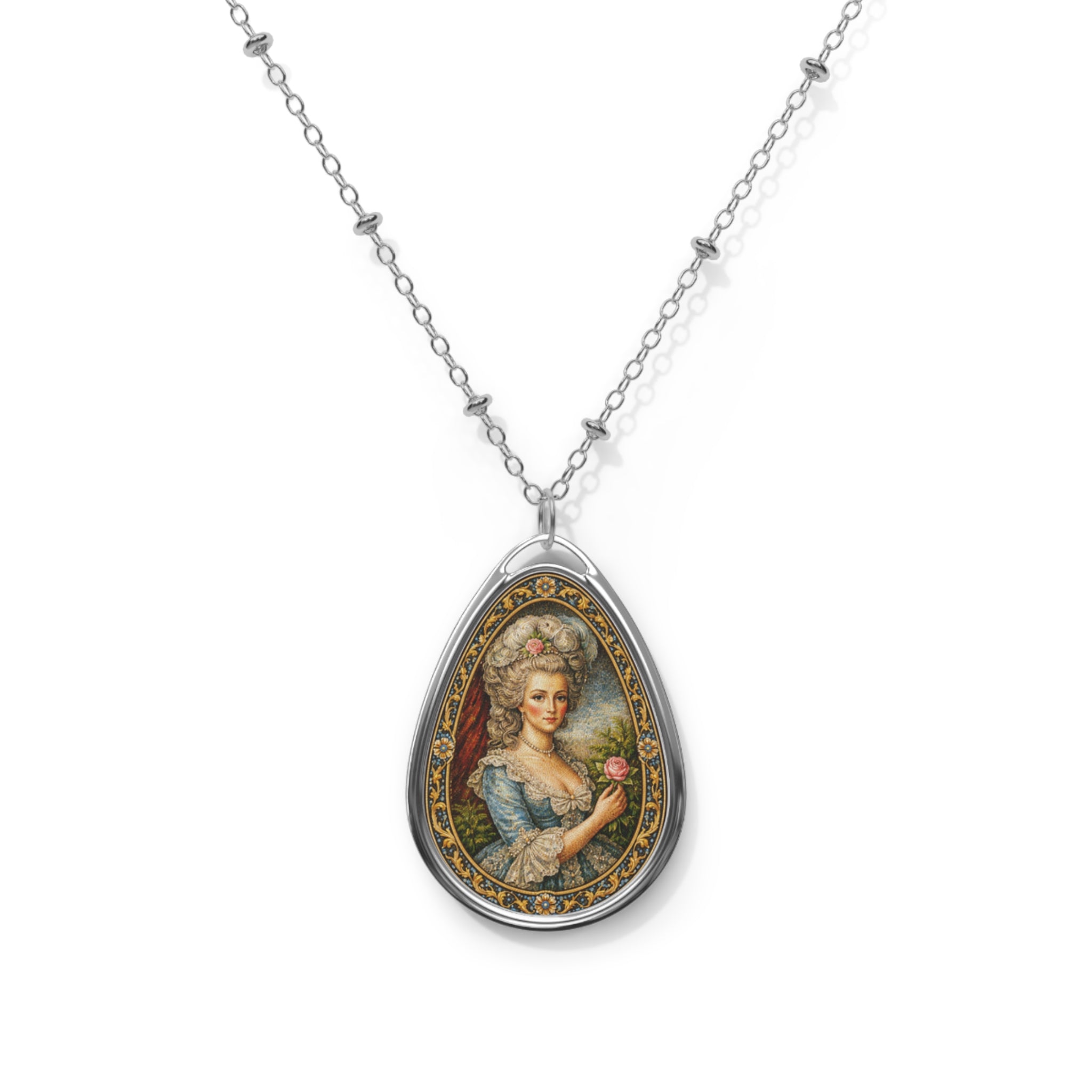 Oval Portrait Necklace — Marie Antoinette Teardrop Pendant