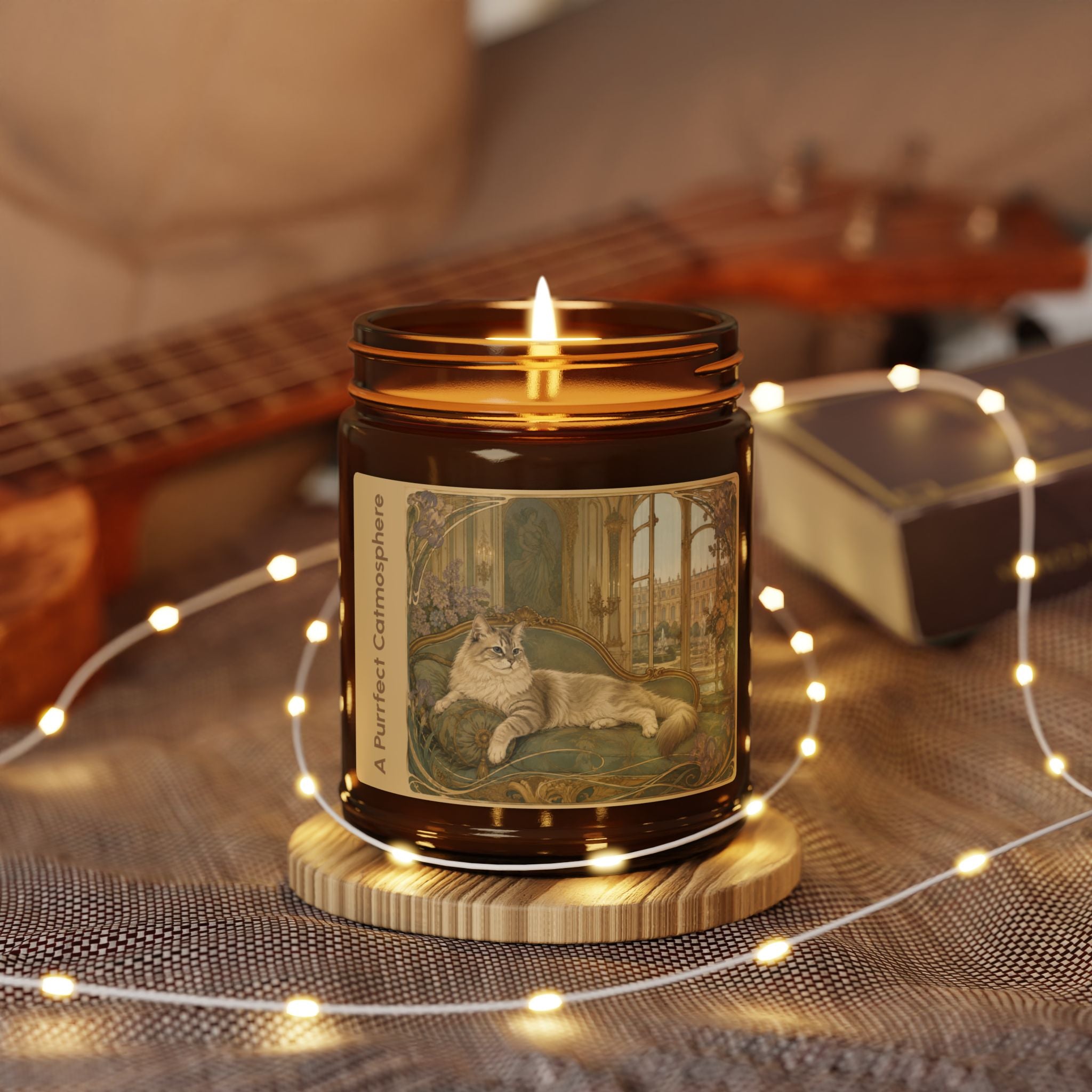 Soy Wax Candle — “A Purrfect Catmosphere” Amber Jar (Soy, 9 OZ) Lights
