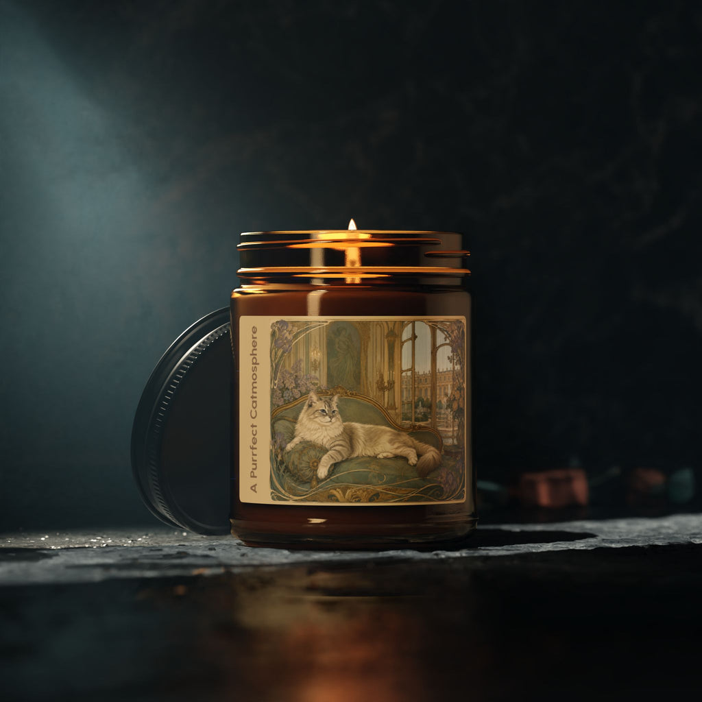 Soy Wax Candle — “A Purrfect Catmosphere” Amber Jar (Soy, 9 OZ)