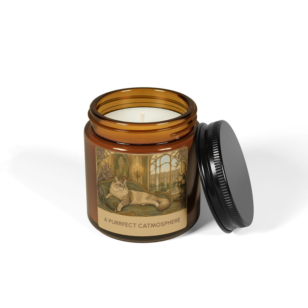 Soy Wax Candle — “A Purrfect Catmosphere” Amber Jar (Soy, 4 OZ) Open