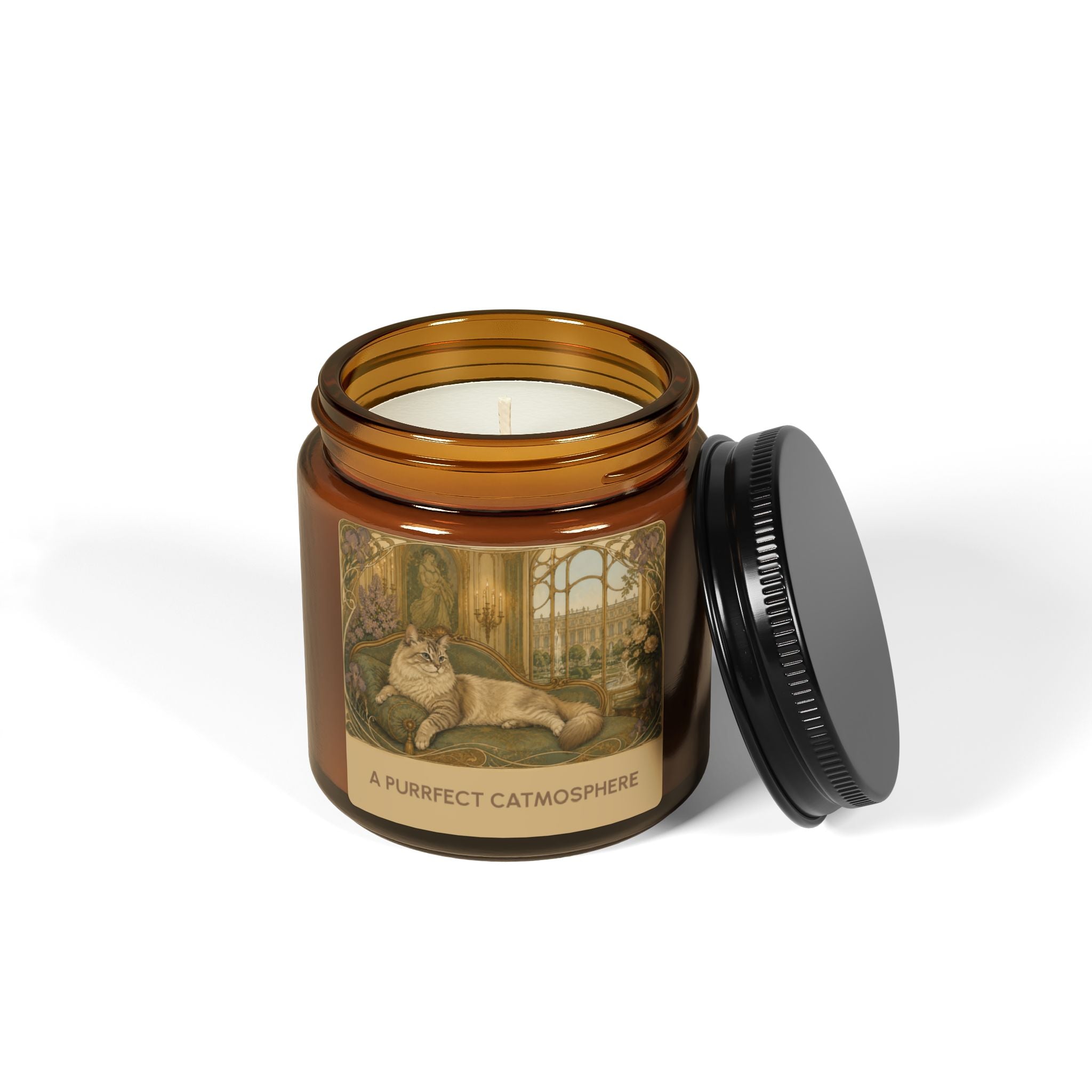 Soy Wax Candle — “A Purrfect Catmosphere” Amber Jar (Soy, 4 OZ) Open