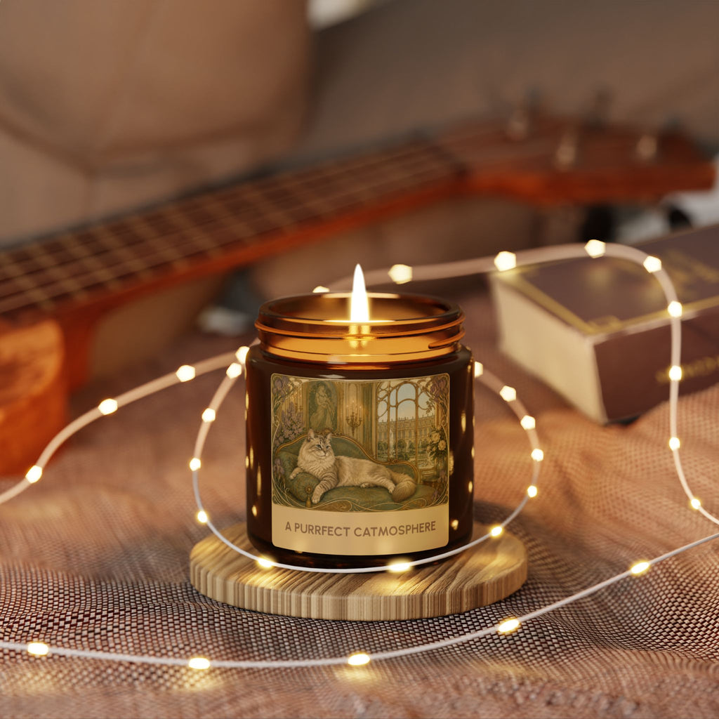 Soy Wax Candle — “A Purrfect Catmosphere” Amber Jar (Soy, 4 OZ) Lit