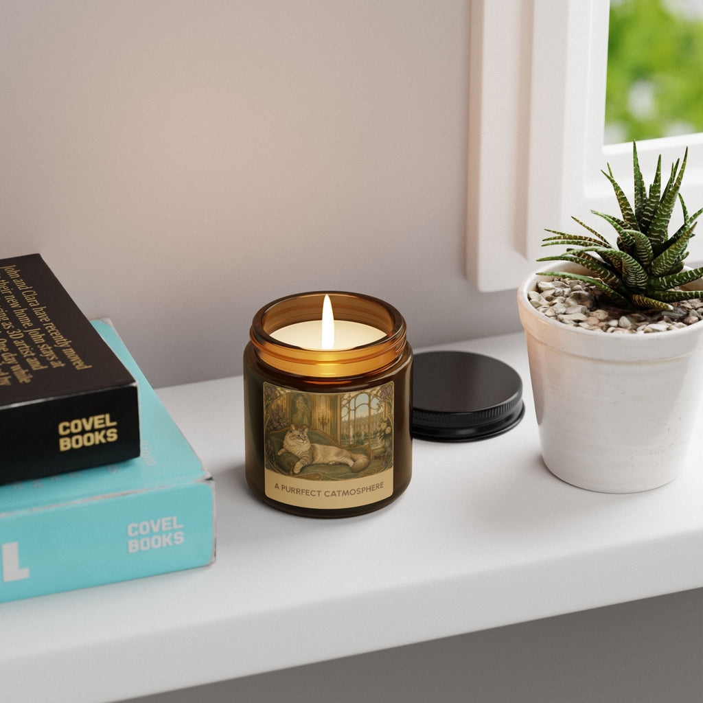 Soy Wax Candle — “A Purrfect Catmosphere” Amber Jar (Soy, 4 oz) Shelf