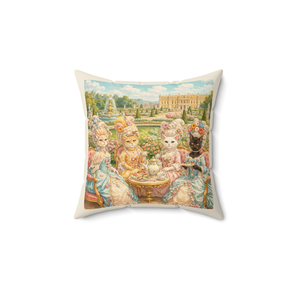 Versailles Cat Tea Party Decorative Pillow — "Purrhaps Tea in the Garden?"
