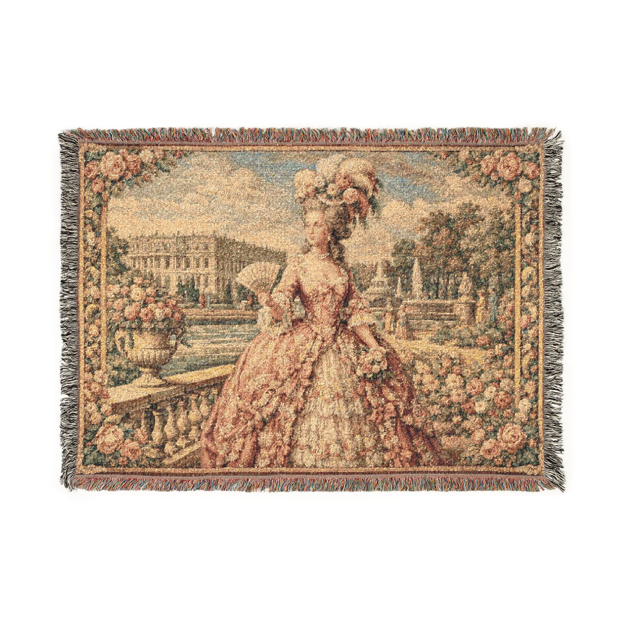 Versailles Tapestry 52 x 37 Woven Blanket | Marie Antoinette Fringe Throw 100% cotton construction
